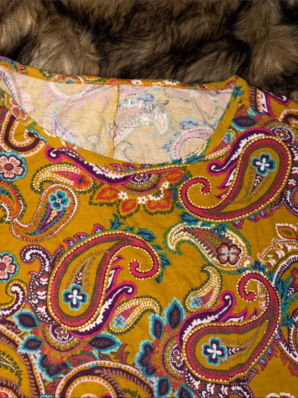 Terra & Sky Women's Colorful Paisley Short Sleeve Boho Casual Top Size 2X
